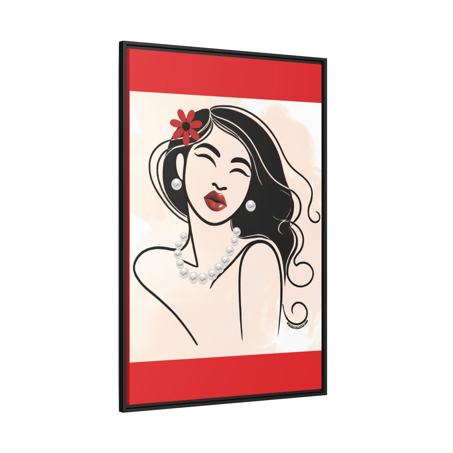 Pearls & Curls3 | Scarlet Kiss - Framed Matte Canvas Art (black or white frame)