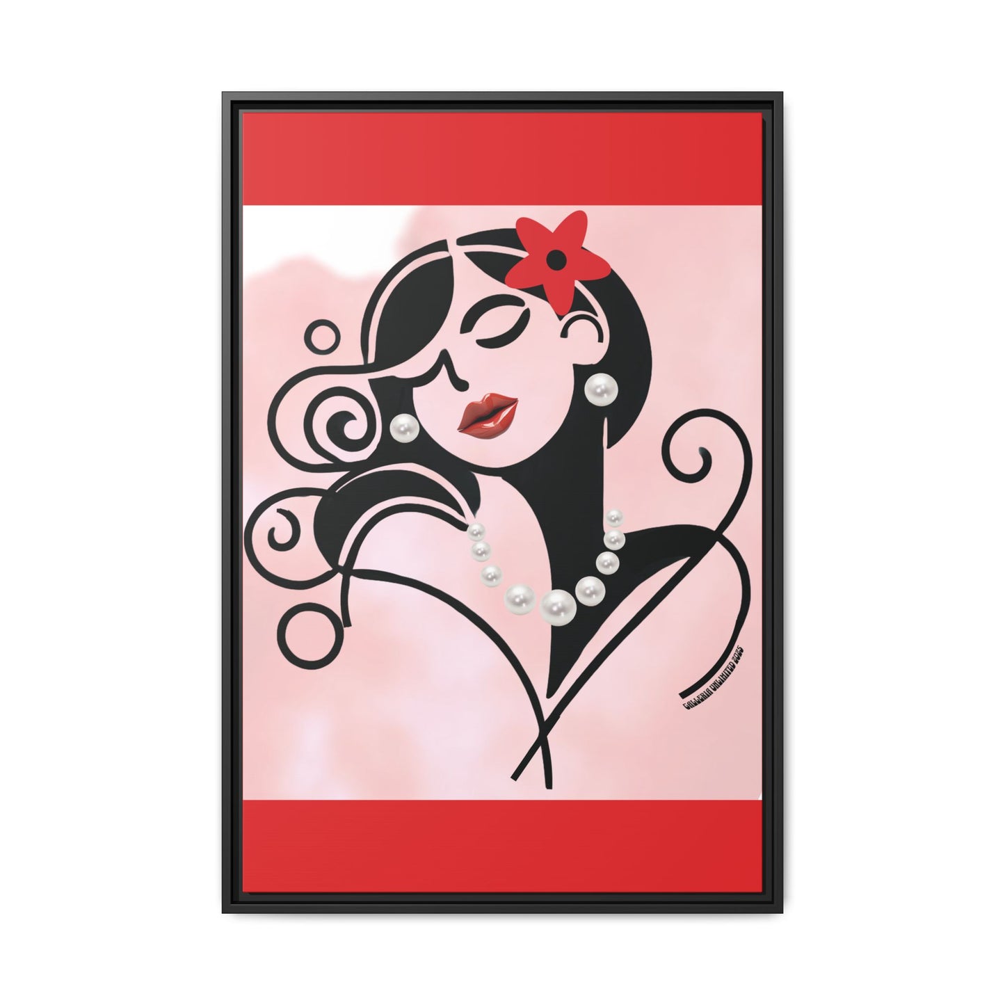 Pearls & Curls4 | Scarlet Kiss - Framed Matte Canvas Art (black or white frame)