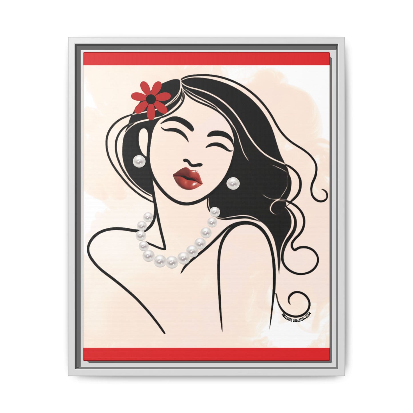 Pearls & Curls3 | Scarlet Kiss - Framed Matte Canvas Art (black or white frame)