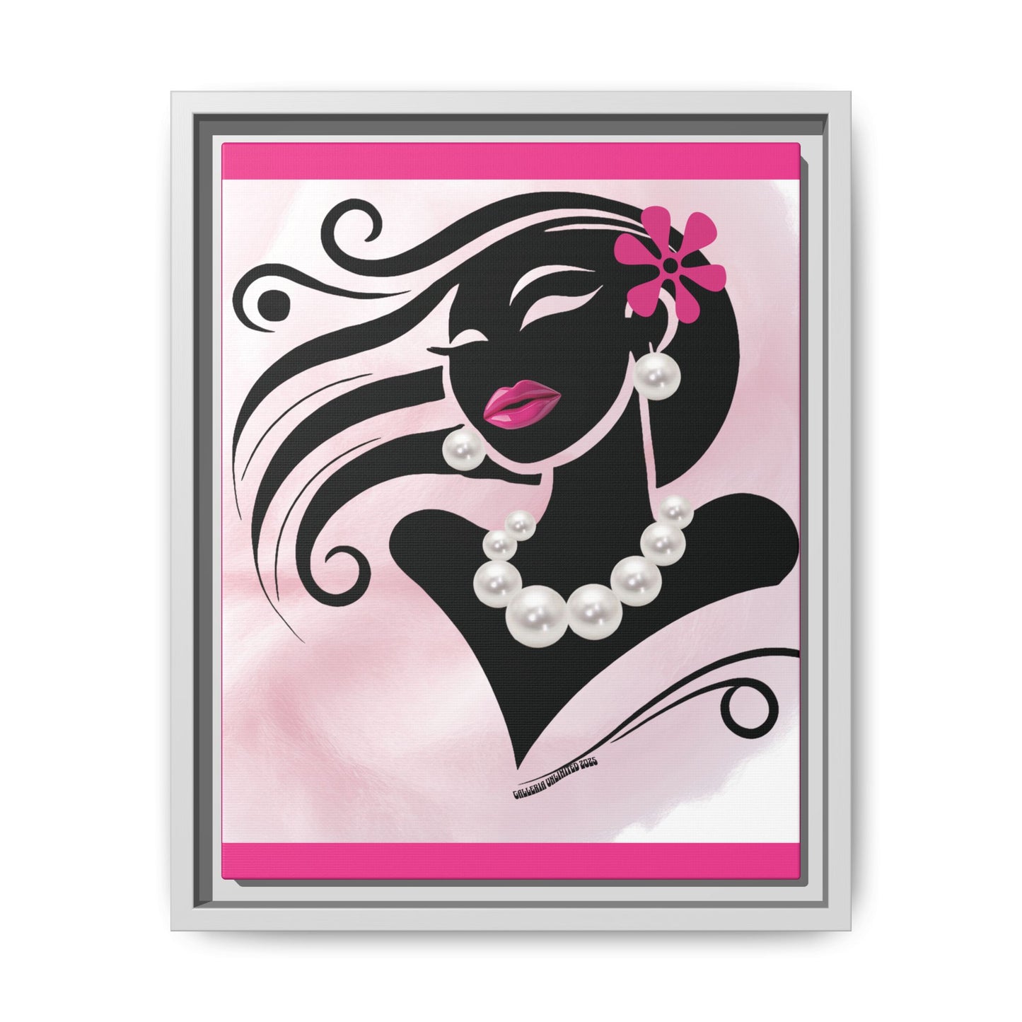 Pearls & Curls6 | Pink Pout - Framed Matte Canvas Art