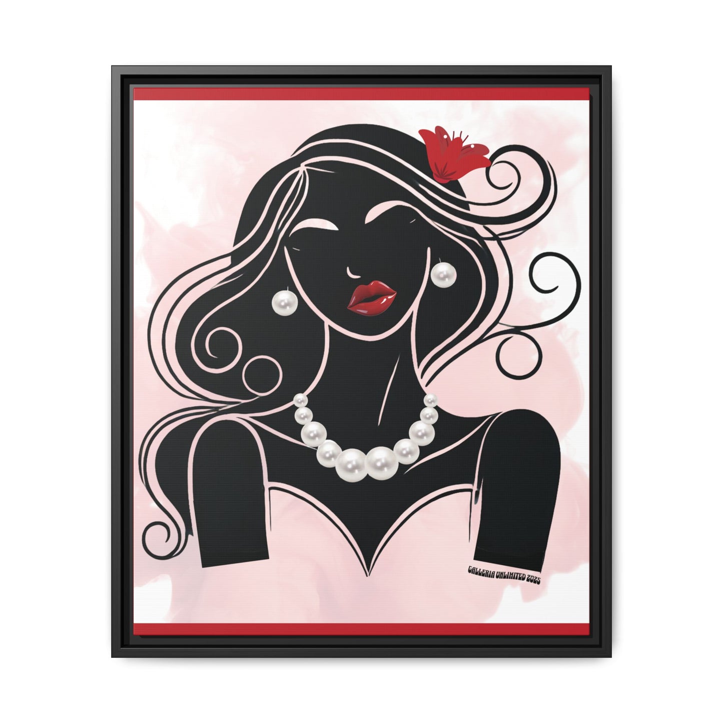 Pearls & Curls1 | Ruby Lips- Framed Matte Canvas Art (black or white frame)