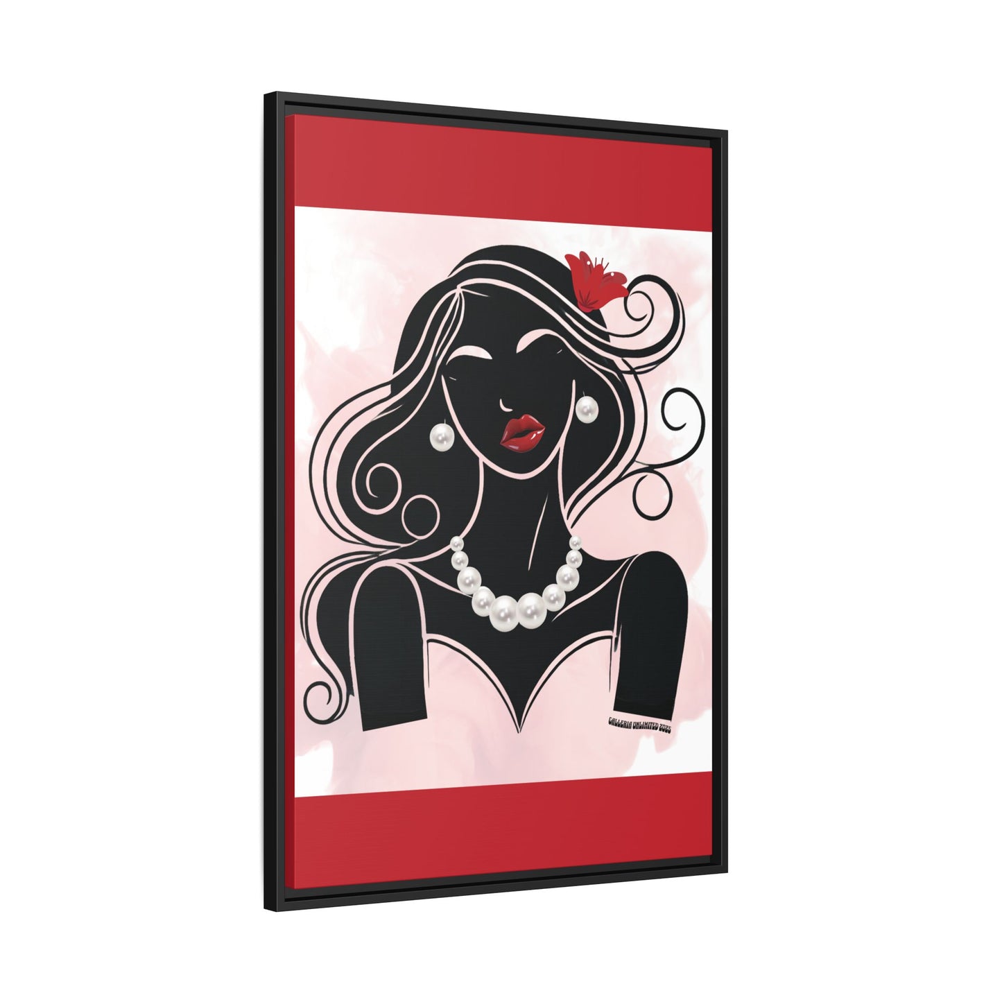 Pearls & Curls1 | Ruby Lips- Framed Matte Canvas Art (black or white frame)