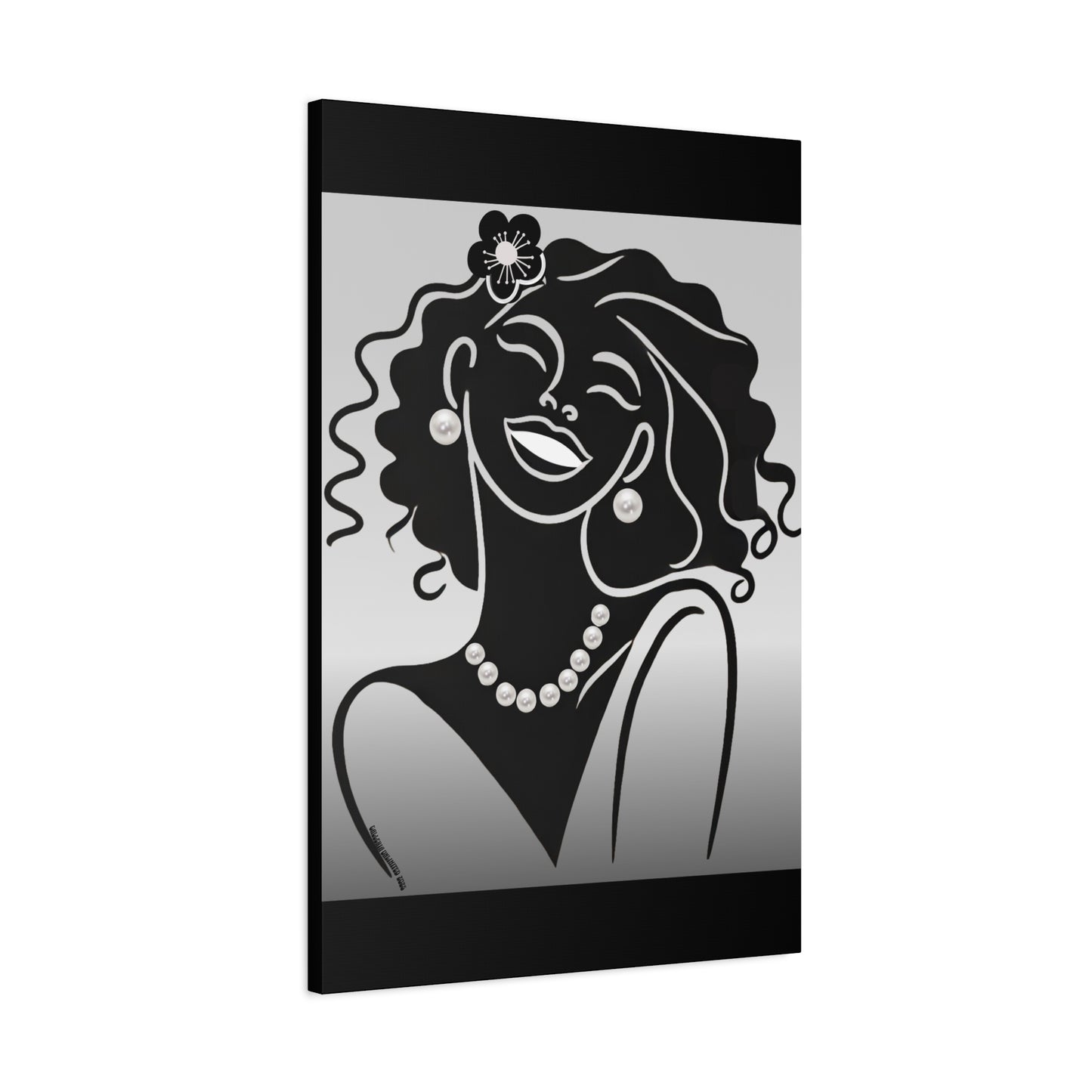 Pearls & Curls2 | Black & White Matte Canvas Print