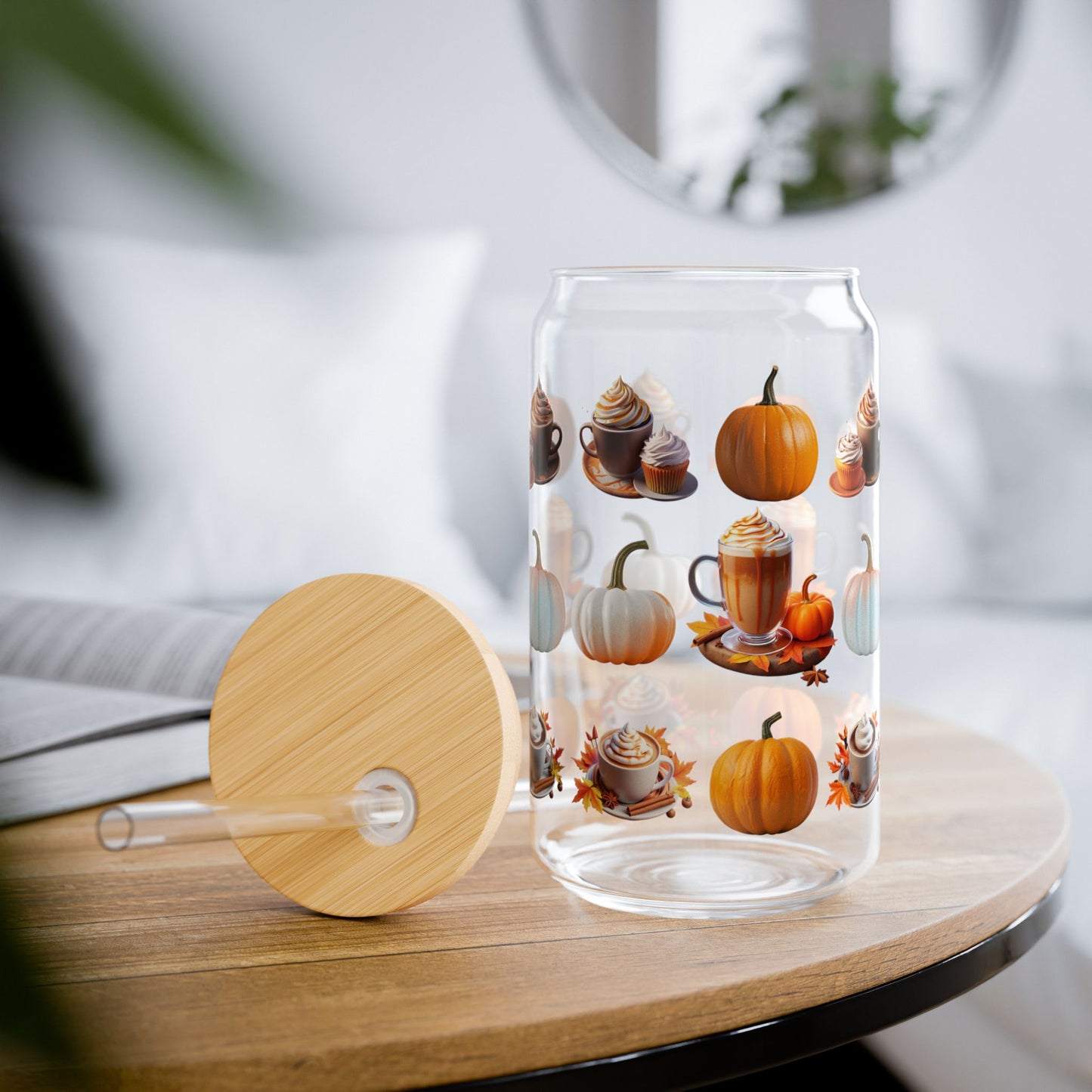 Harvest Haze 0 | Pumpkin Latte Fall Sipper Glass – 16oz Autumn Pumpkin Spice Tumbler with Straw