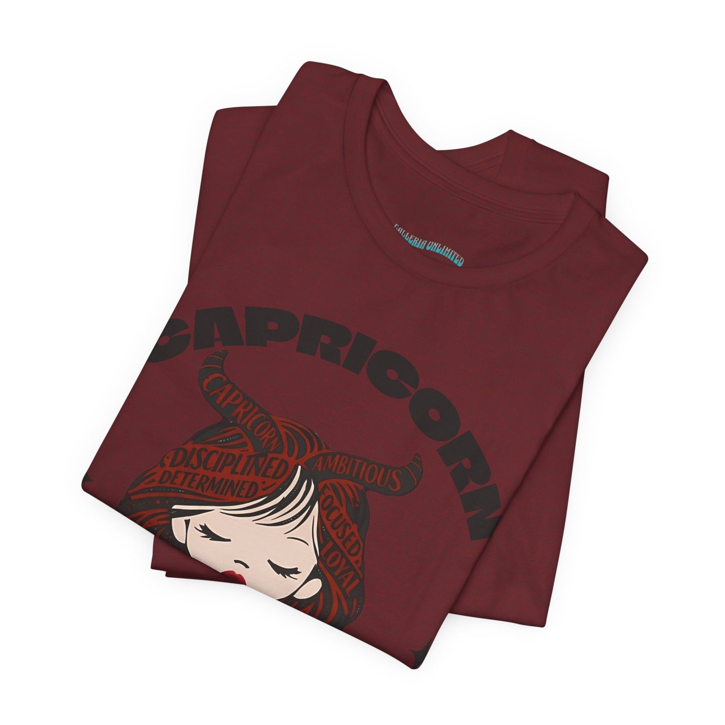 Capricorn | Word Art Graphic Tee2 (garnet) -- "Capricorn" Definition on Back
