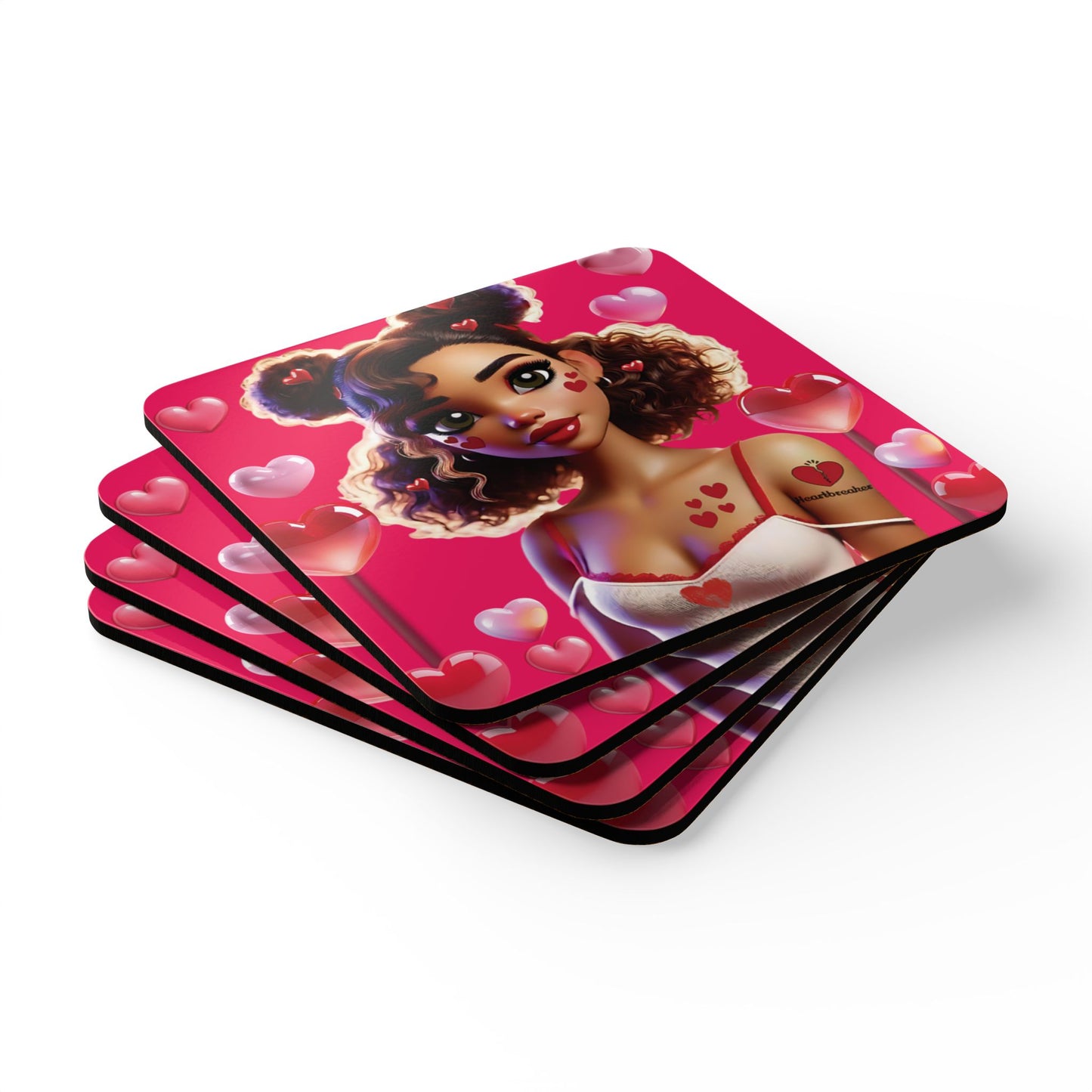 Heartbreaker 2 | Watermelon - Corkwood Coaster Set