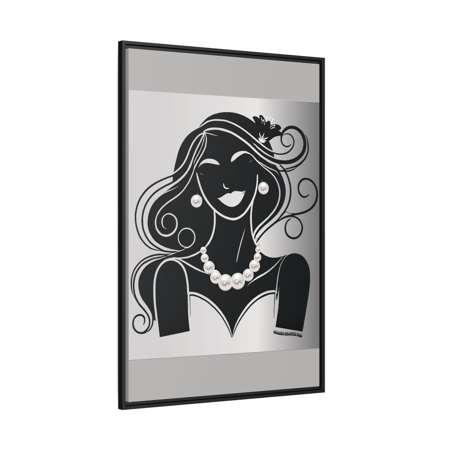 Pearls & Curls1 | Black and White - Framed Matte Canvas Art (black or white frame)