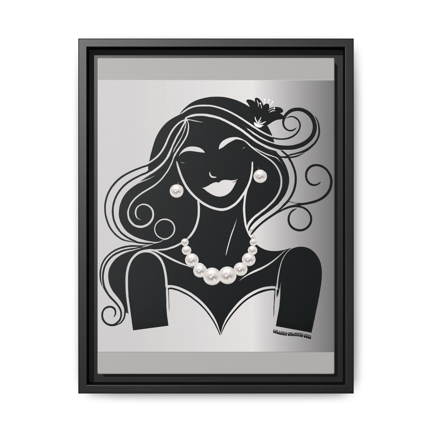 Pearls & Curls1 | Black and White - Framed Matte Canvas Art (black or white frame)