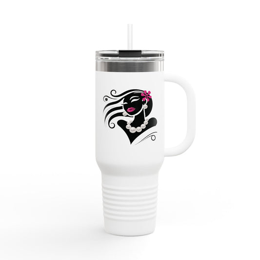 Pearls & Curls6 | Pink Pout - Insulated Travel Mug, 40oz (black or white)