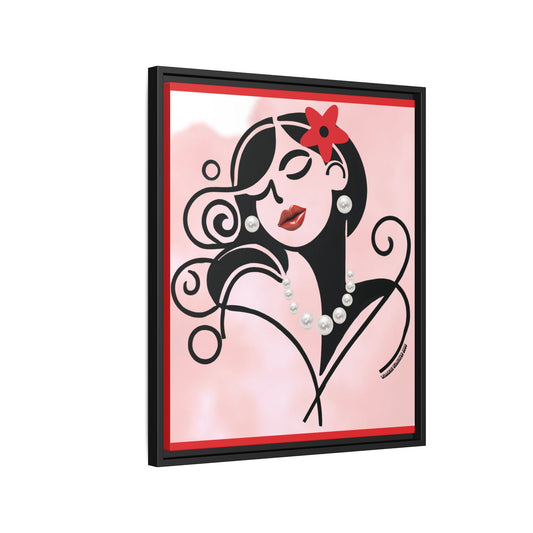 Pearls & Curls4 | Scarlet Kiss - Framed Matte Canvas Art (black or white frame)
