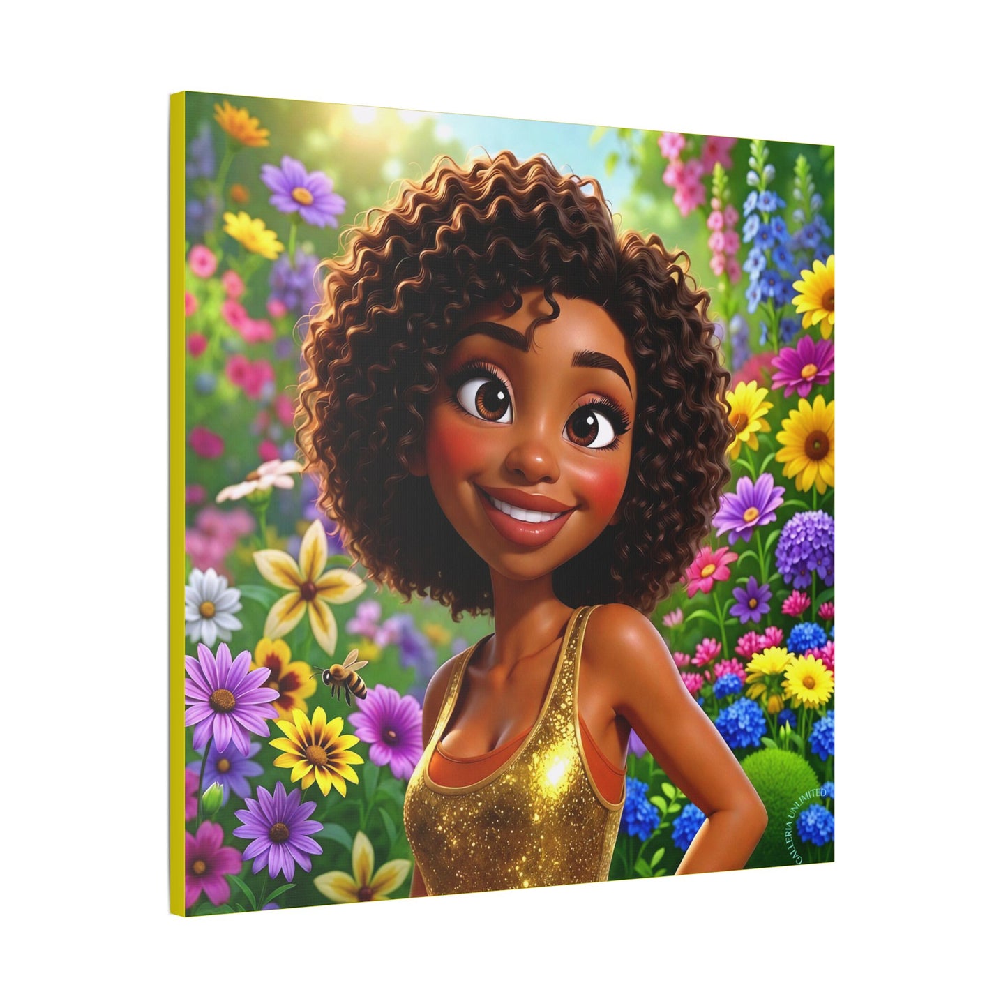 Spring Bloom | Bumblebee, Satin Stretched Canvas Print