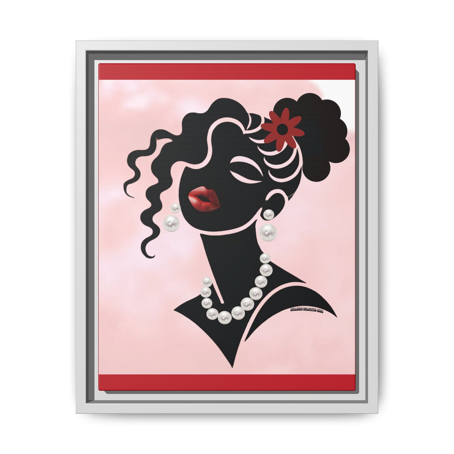 Pearls & Curls5 | Ruby Kiss - Framed Matte Canvas Art (black or white frame)