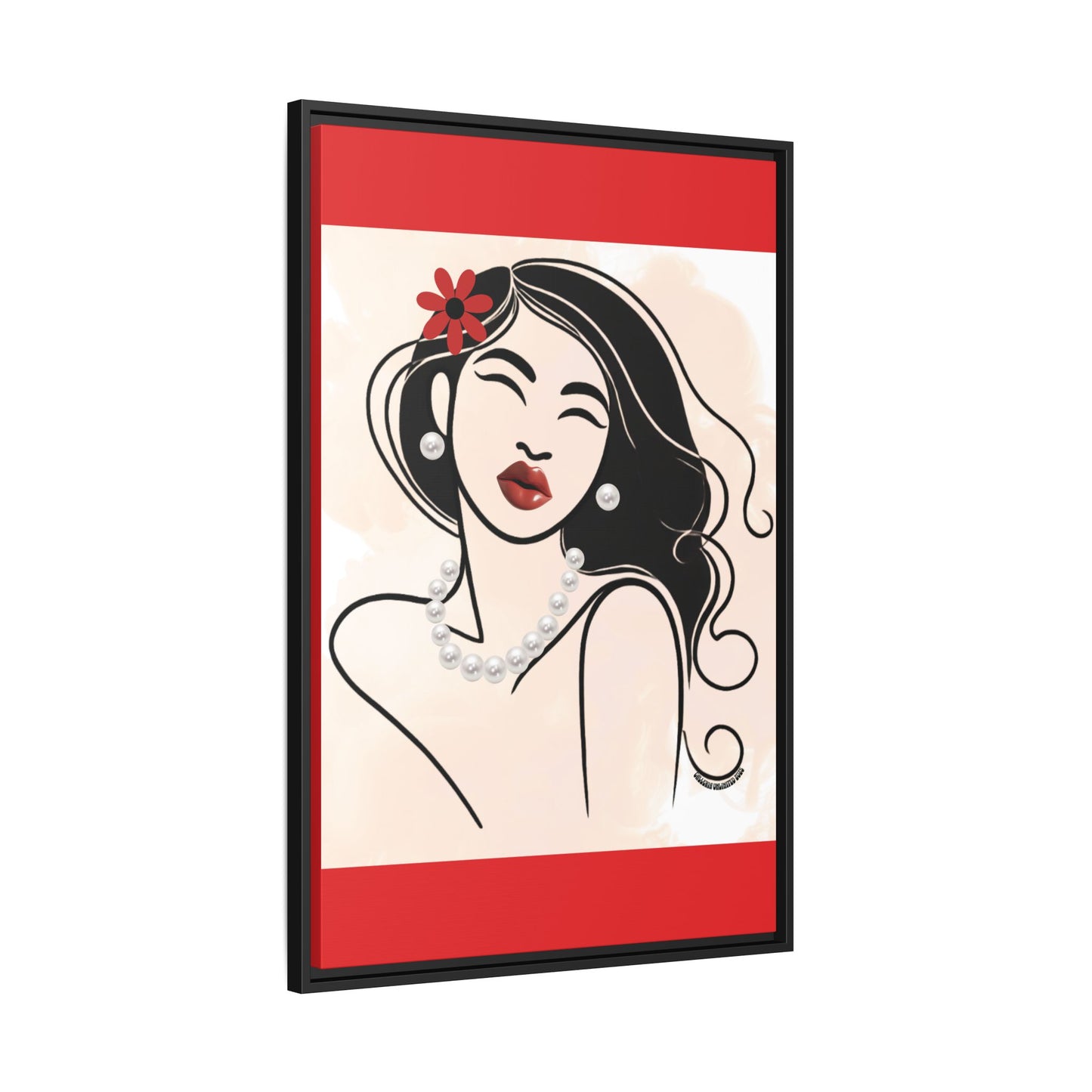 Pearls & Curls3 | Scarlet Kiss - Framed Matte Canvas Art (black or white frame)