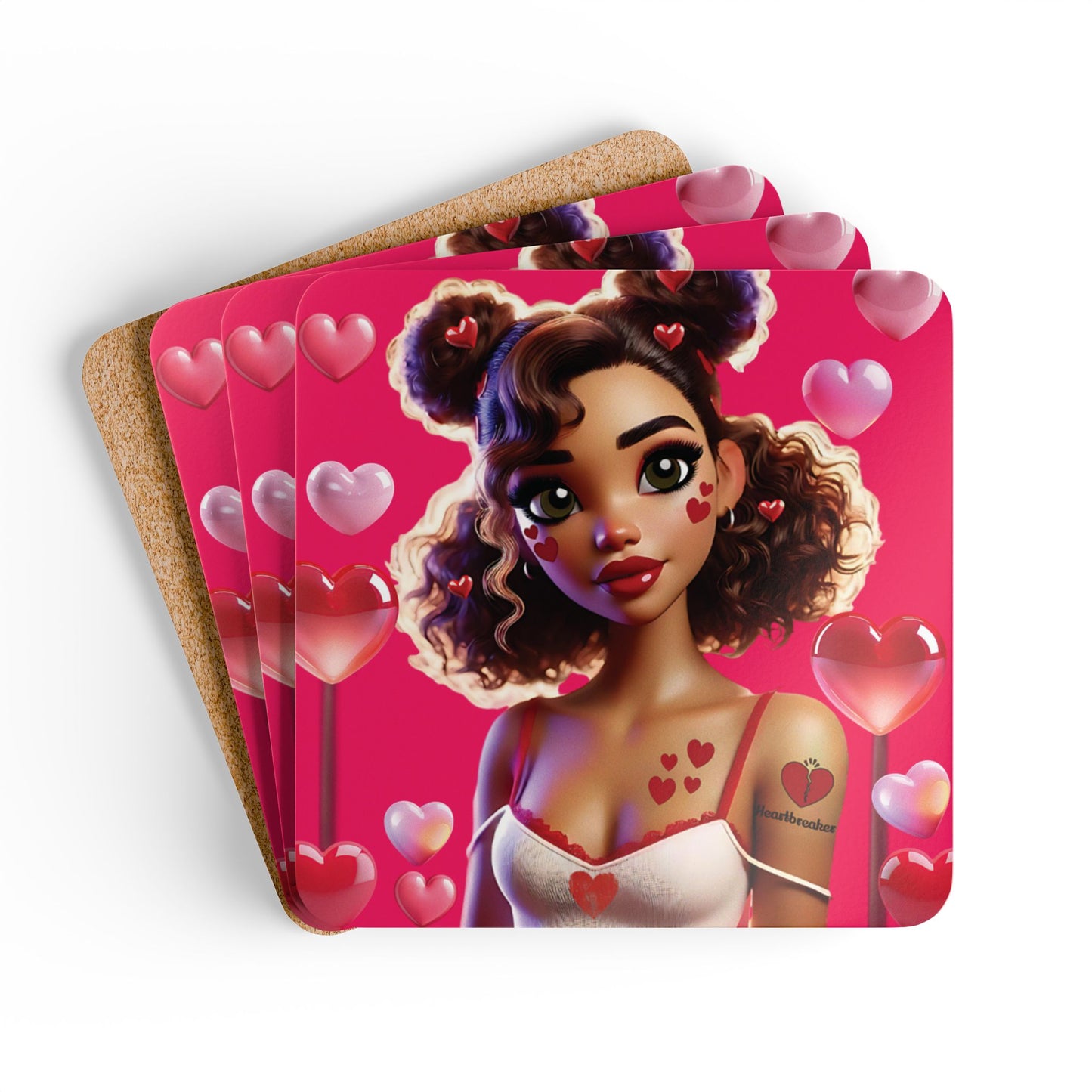Heartbreaker 2 | Watermelon - Corkwood Coaster Set