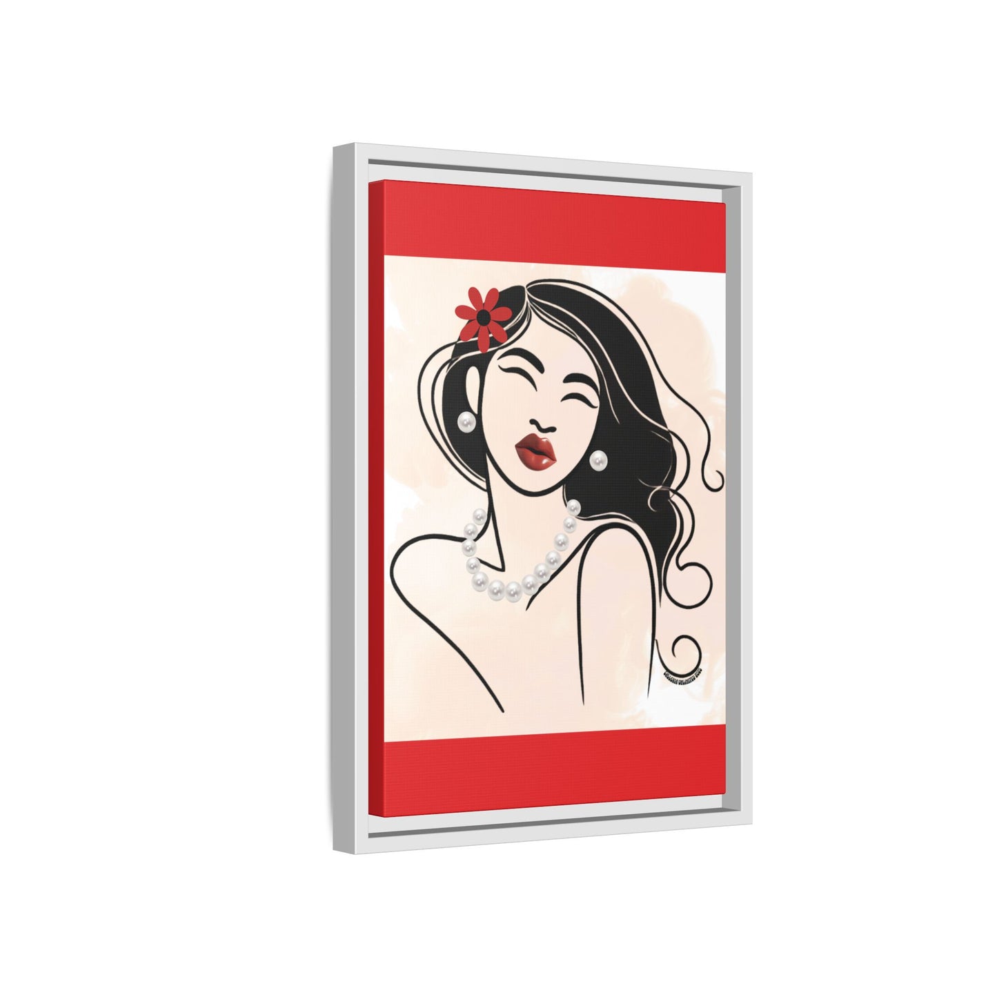 Pearls & Curls3 | Scarlet Kiss - Framed Matte Canvas Art (black or white frame)
