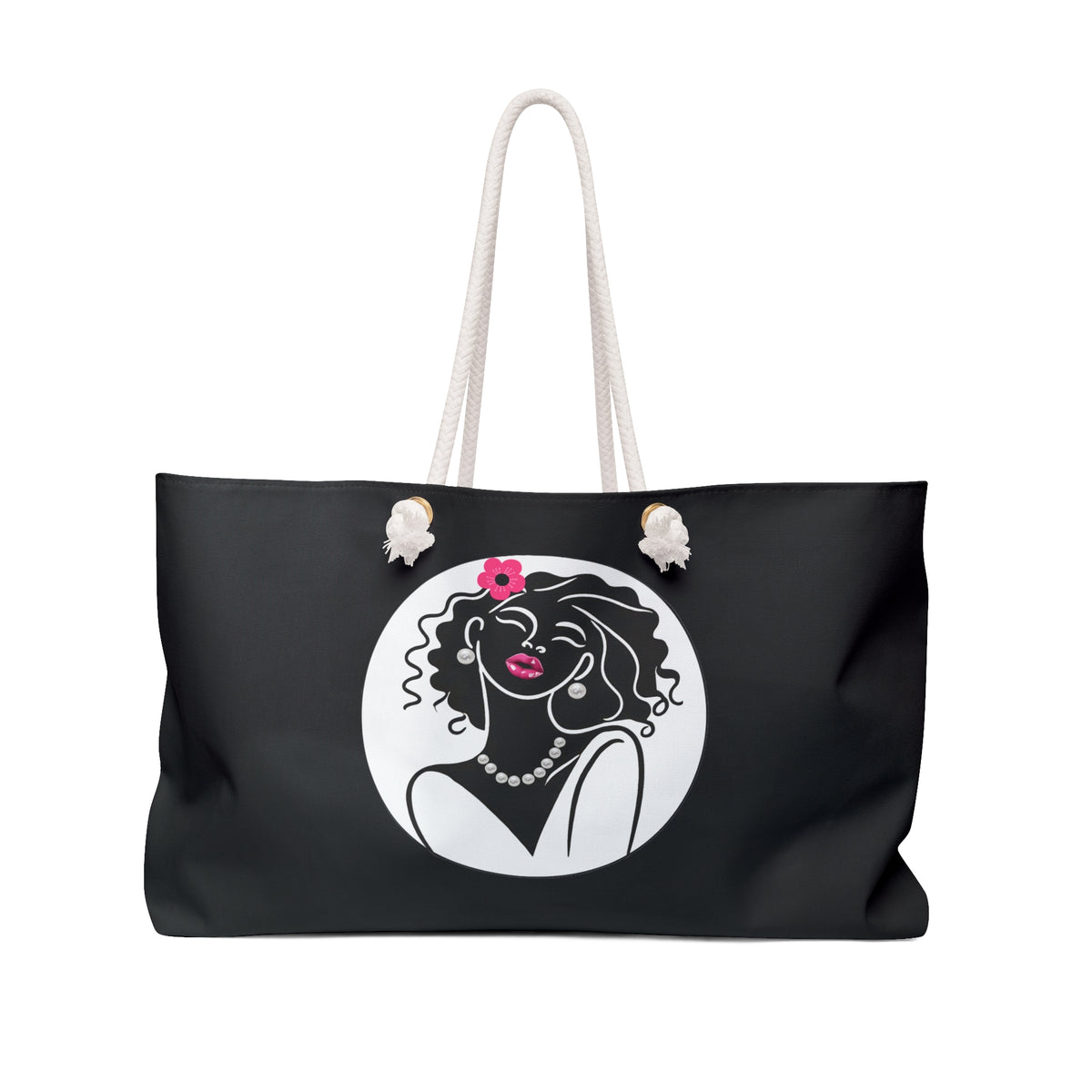 Pearls & Curls 2 | Black Double-Sided Weekender Bag