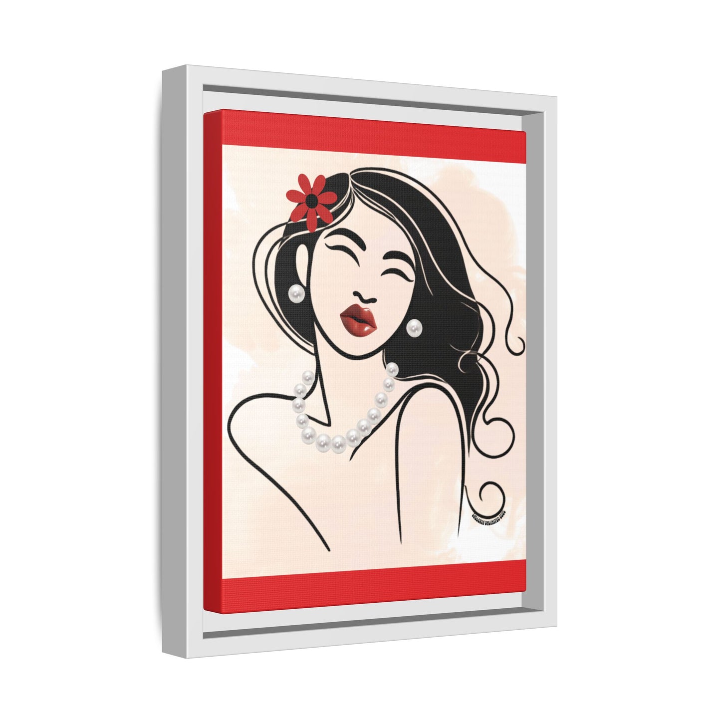 Pearls & Curls3 | Scarlet Kiss - Framed Matte Canvas Art (black or white frame)