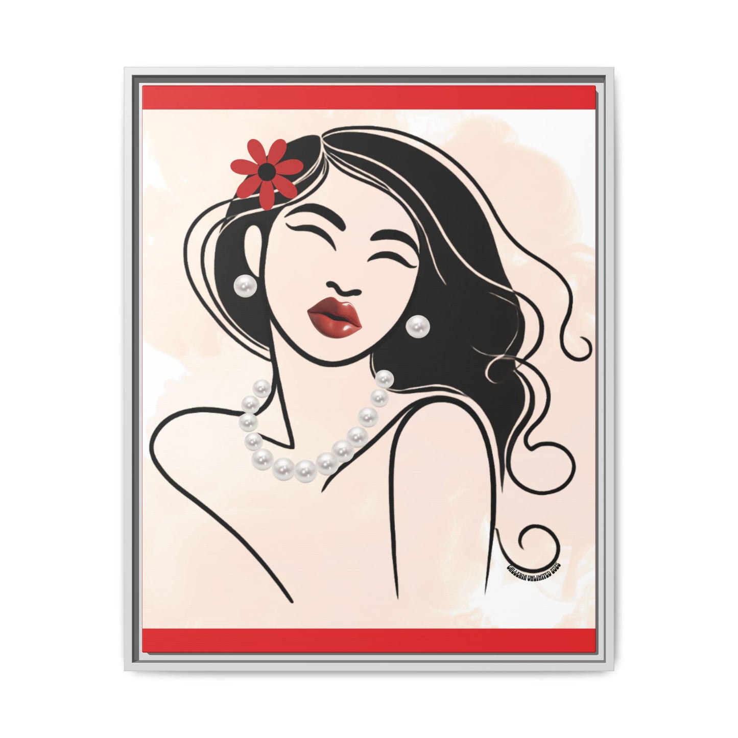 Pearls & Curls3 | Scarlet Kiss - Framed Matte Canvas Art (black or white frame)