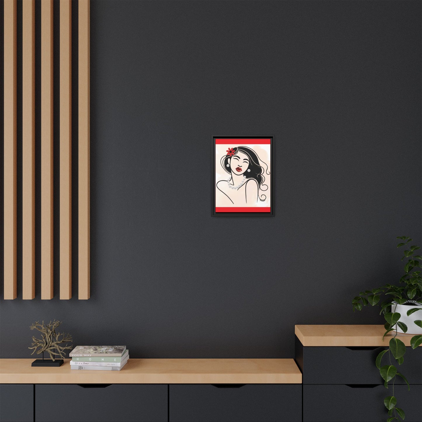 Pearls & Curls 3 | Scarlet Kiss Framed Matte Canvas Wall Art (black or white frame)