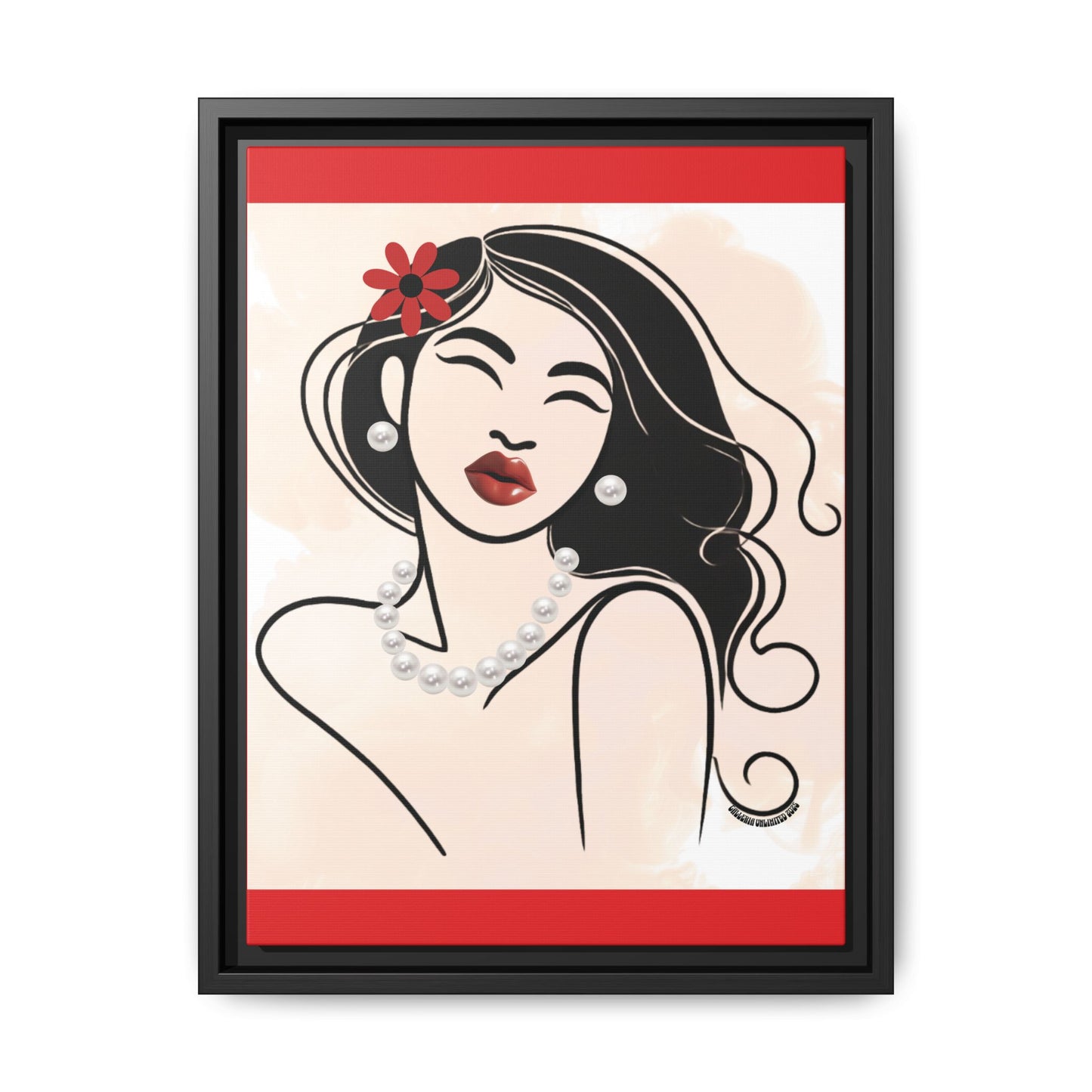 Pearls & Curls3 | Scarlet Kiss - Framed Matte Canvas Art (black or white frame)