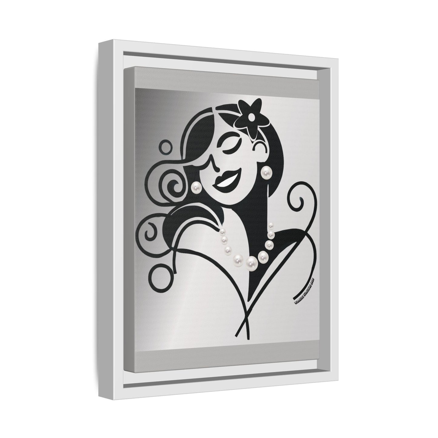 Pearls & Curls4 | Black and White - Framed Matte Canvas Art (black or white frame)