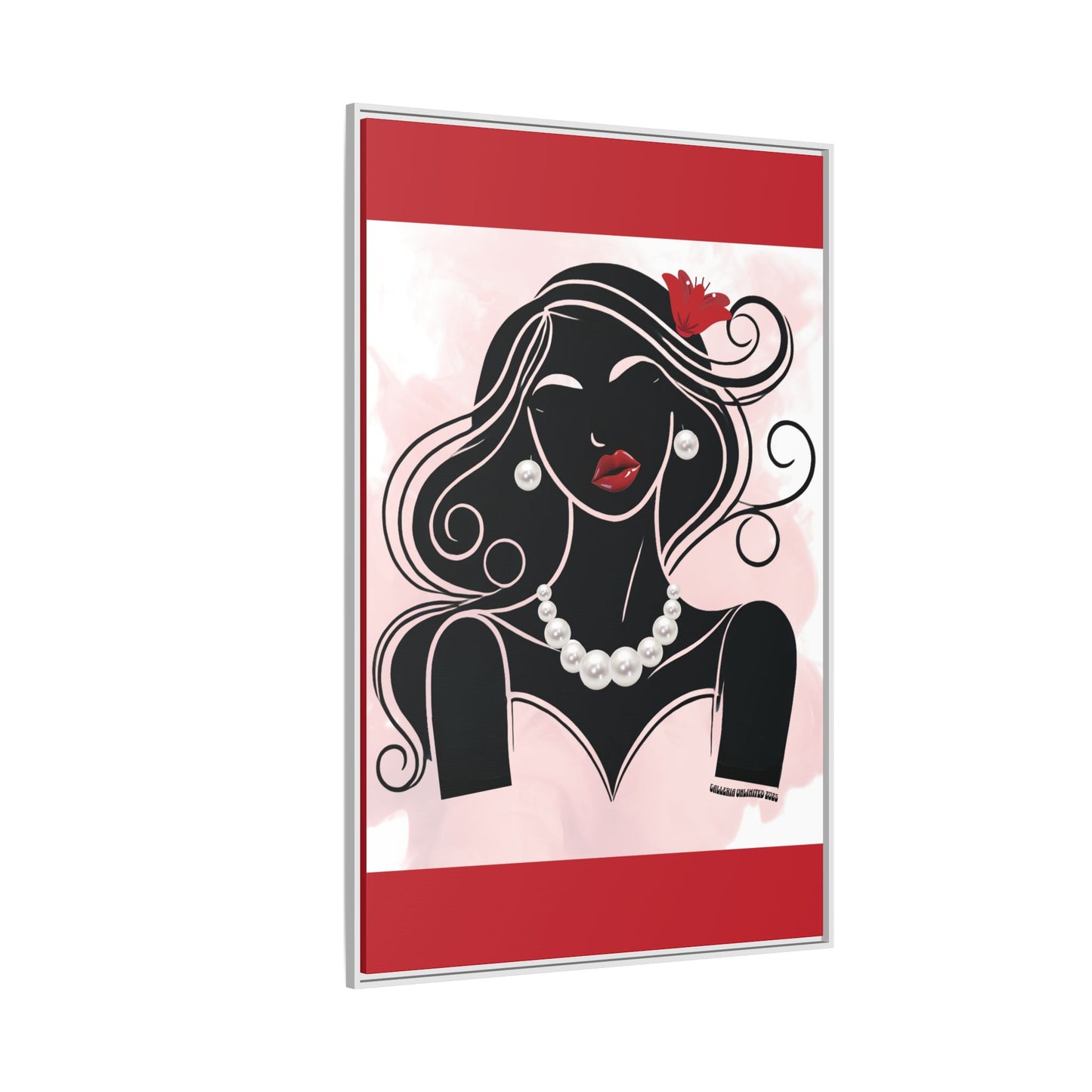 Pearls & Curls1 | Ruby Lips- Framed Matte Canvas Art (black or white frame)