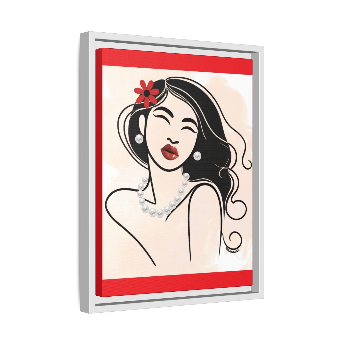 Pearls & Curls 3 | Scarlet Kiss Framed Matte Canvas Wall Art (black or white frame)