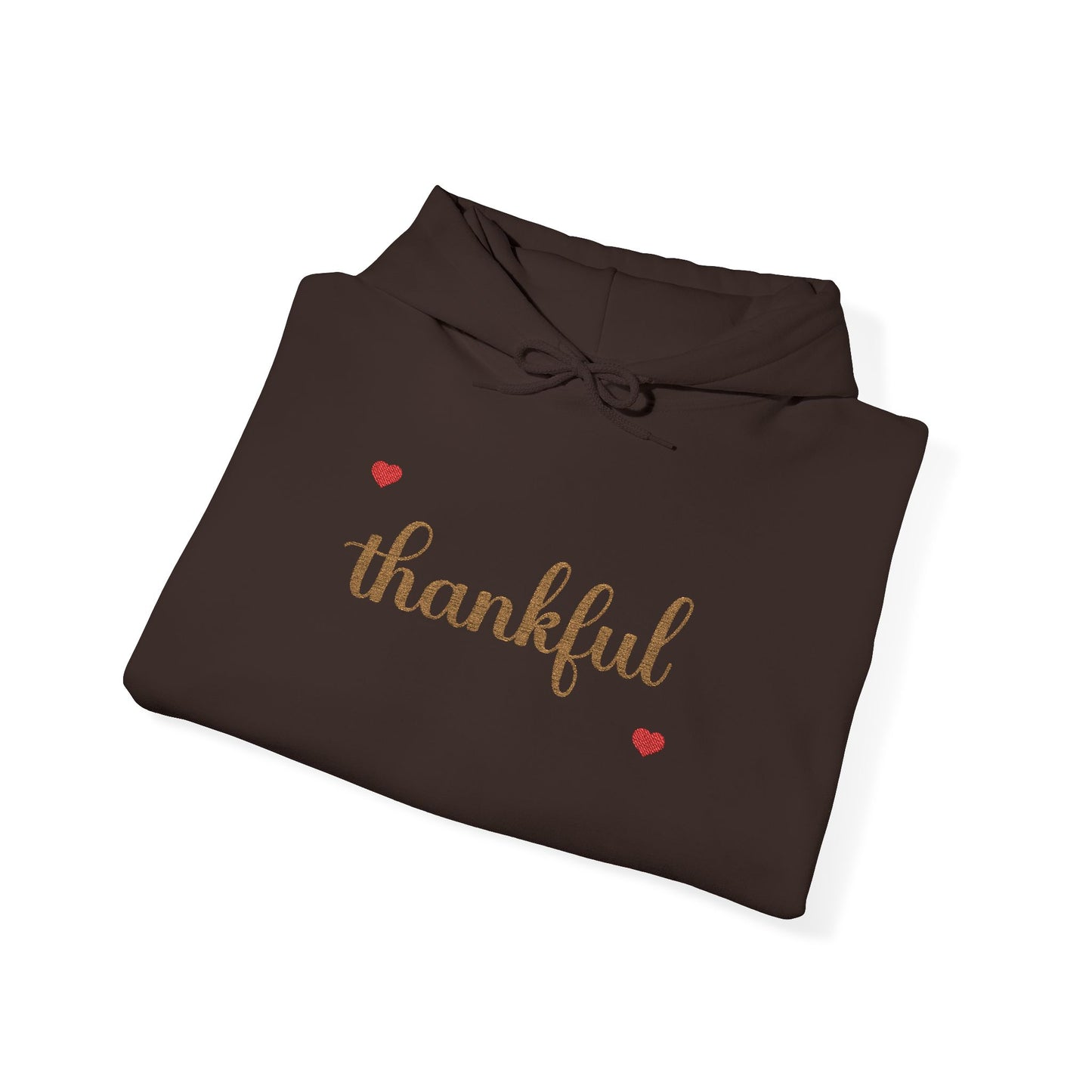 The Thankful Edit1 |Gold Embroidered Thankful Hoodie, red hearts (multiple colors)