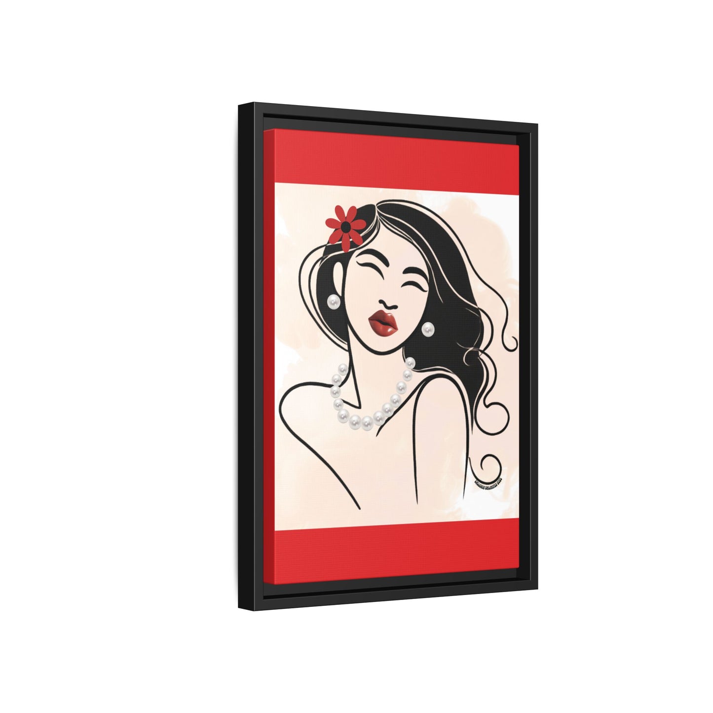 Pearls & Curls3 | Scarlet Kiss - Framed Matte Canvas Art (black or white frame)