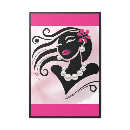 Pearls & Curls6 | Pink Pout - Framed Matte Canvas Art