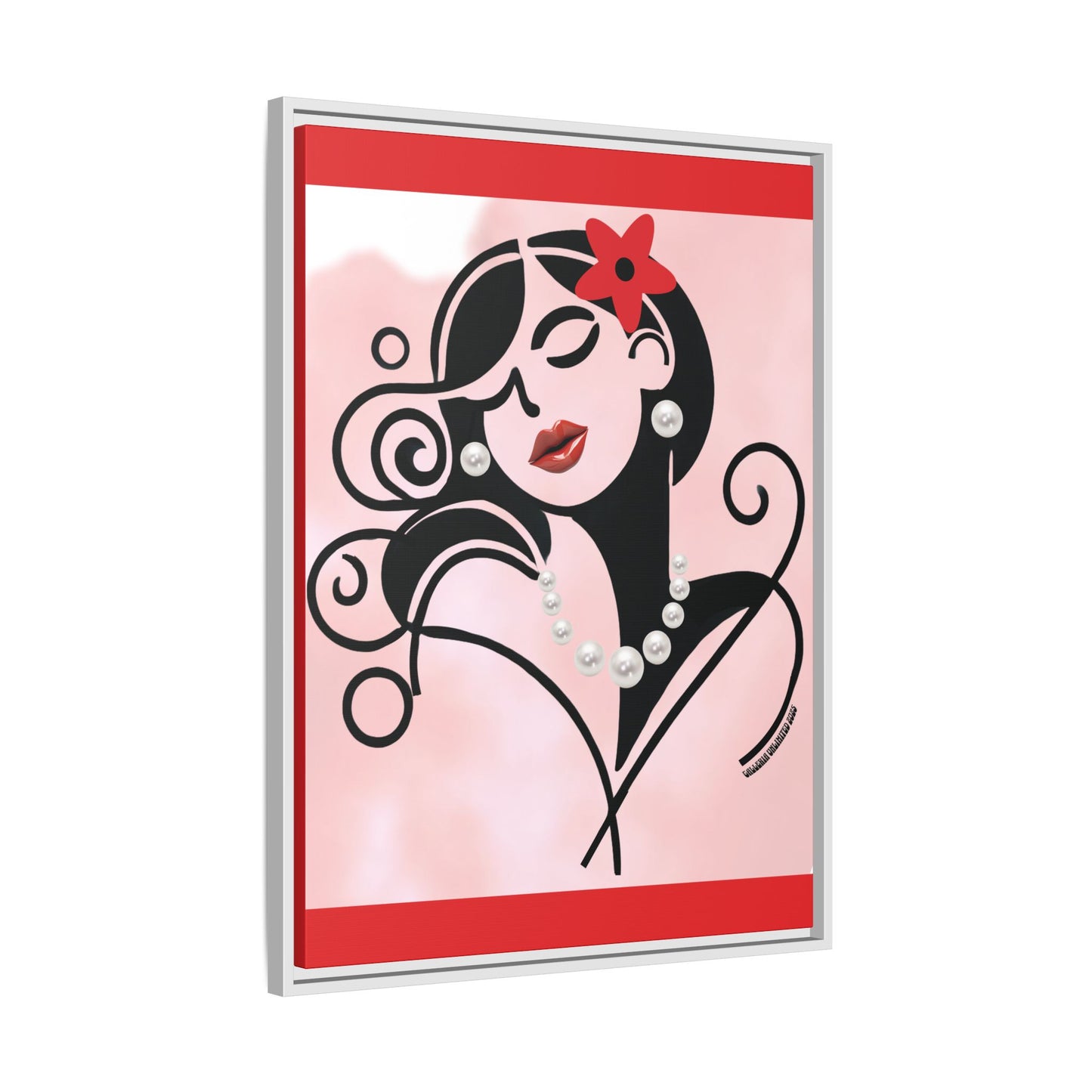 Pearls & Curls4 | Scarlet Kiss - Framed Matte Canvas Art (black or white frame)