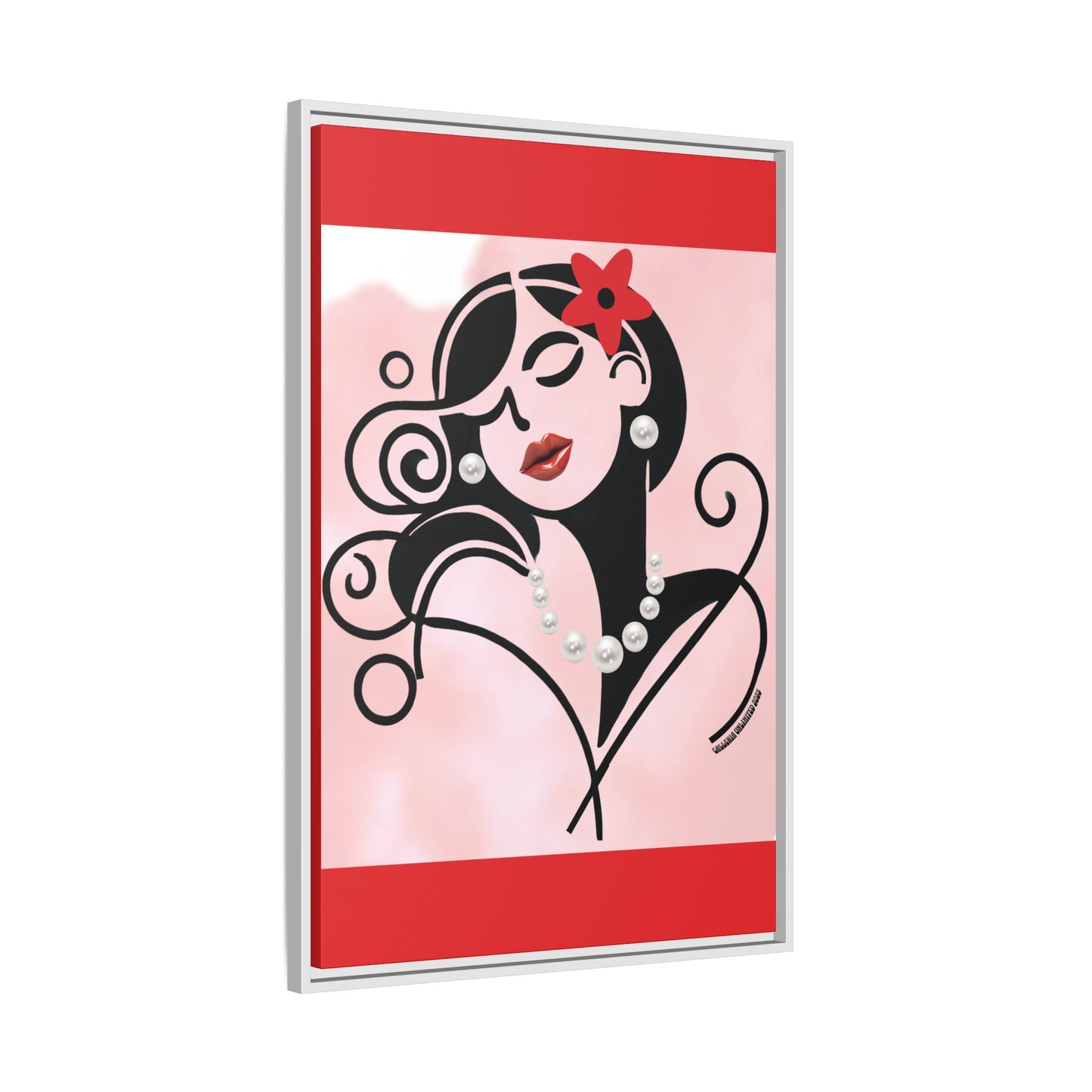 Pearls & Curls4 | Scarlet Kiss - Framed Matte Canvas Art (black or white frame)