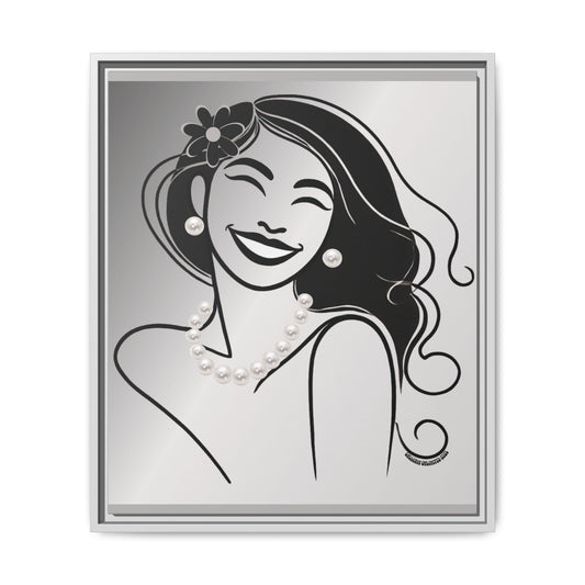 Pearls & Curls3 | Black and White - Framed Matte Canvas Art (black or white frame)