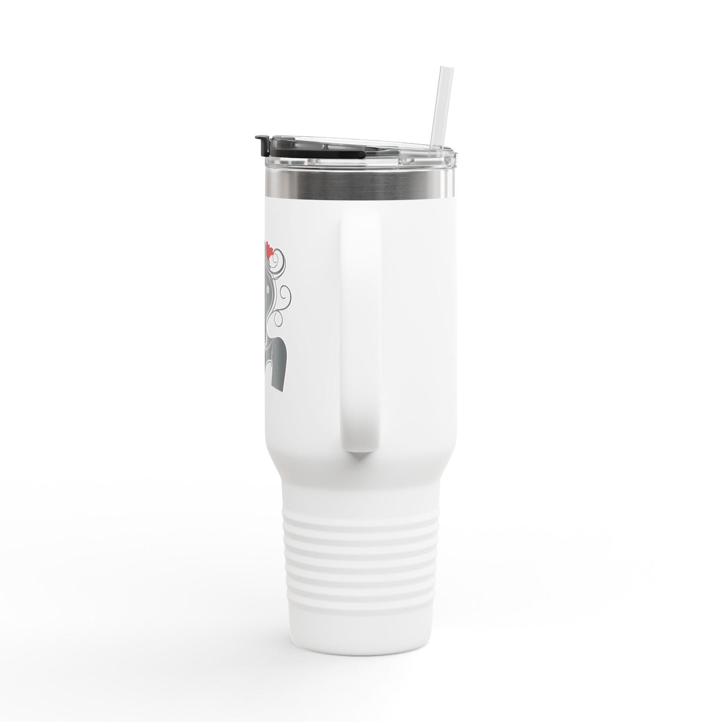 Pearls & Curls1 | Ruby Lips - Insulated Travel Mug, 40oz (black, white, or red)