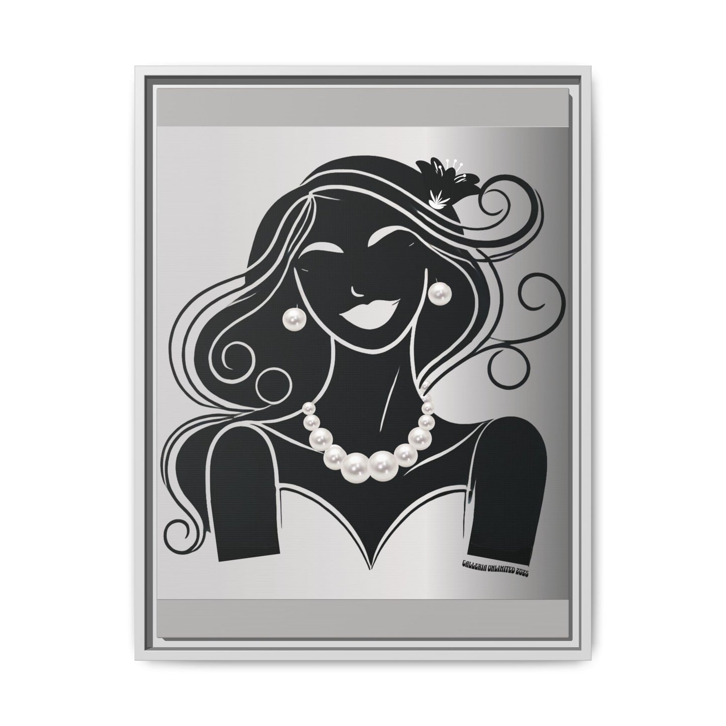Pearls & Curls1 | Black and White - Framed Matte Canvas Art (black or white frame)