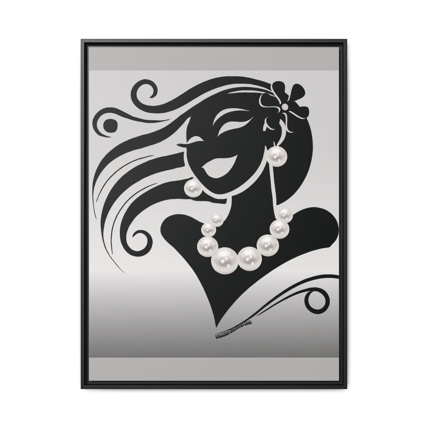 Pearls & Curls6 | Black and White - Framed Matte Canvas Art (black or white frame)