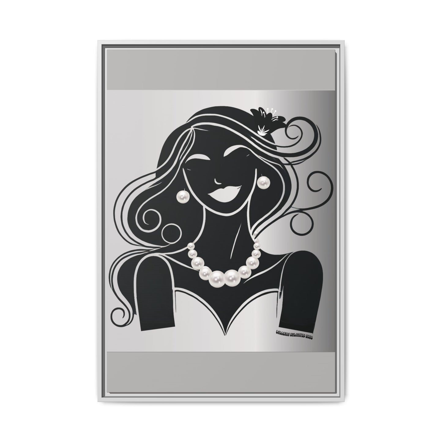 Pearls & Curls1 | Black and White - Framed Matte Canvas Art (black or white frame)