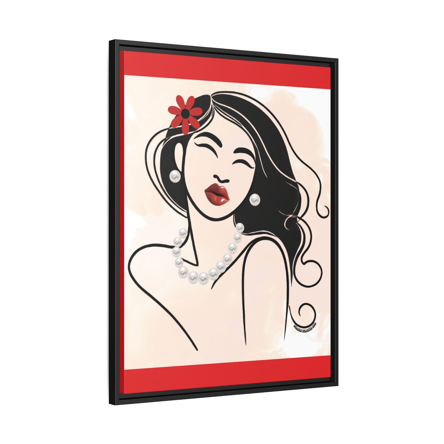 Pearls & Curls3 | Scarlet Kiss - Framed Matte Canvas Art (black or white frame)
