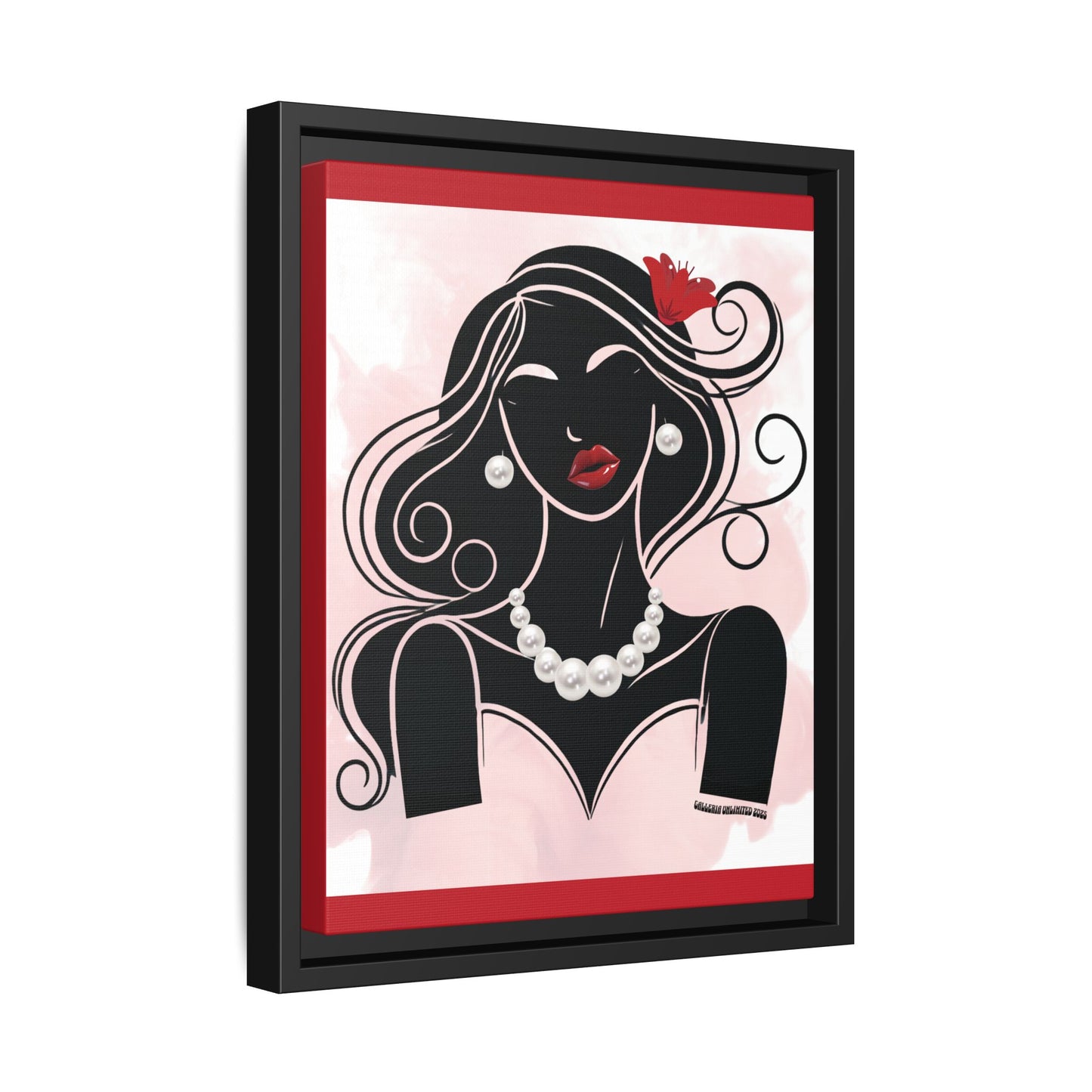 Pearls & Curls1 | Ruby Lips- Framed Matte Canvas Art (black or white frame)