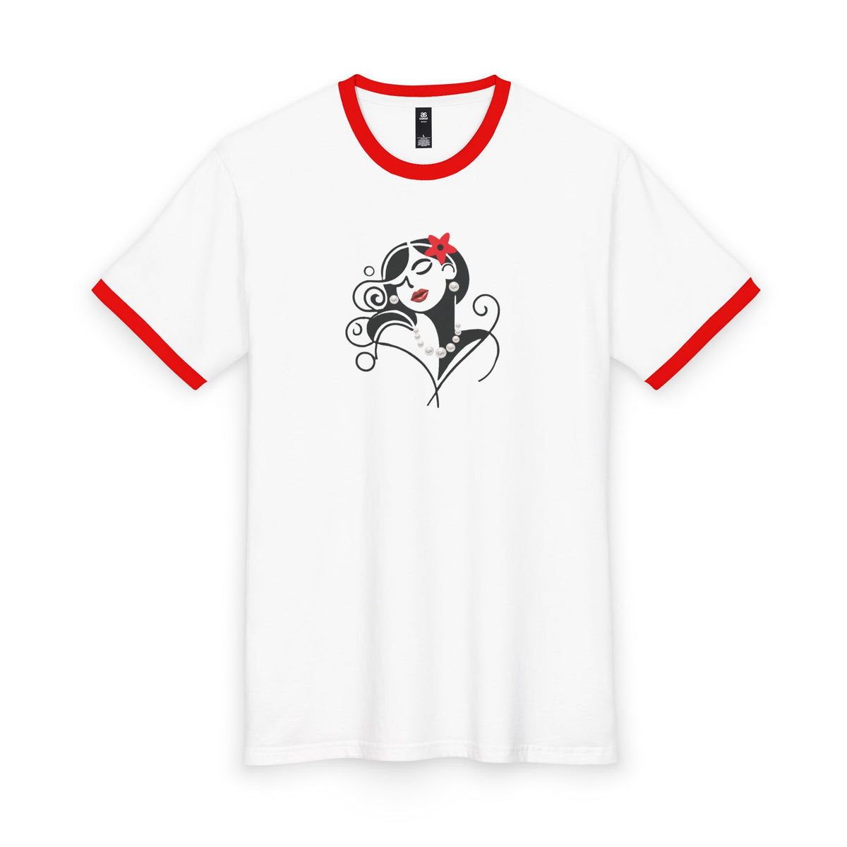 Pearls & Curls 4 | Oversized Ringer Tee (black or red trim)
