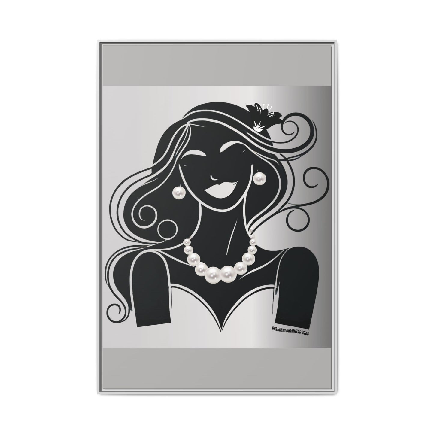 Pearls & Curls1 | Black and White - Framed Matte Canvas Art (black or white frame)