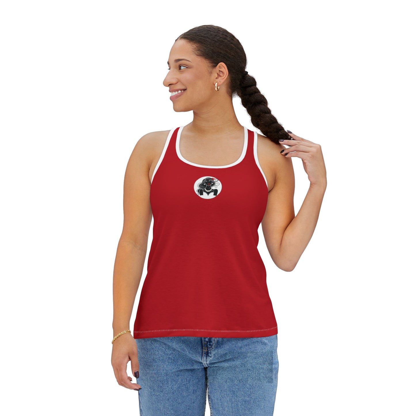 Pearls & Curls1 | Dark Red - Ruby Lips Ringer Tank (black or white trim)