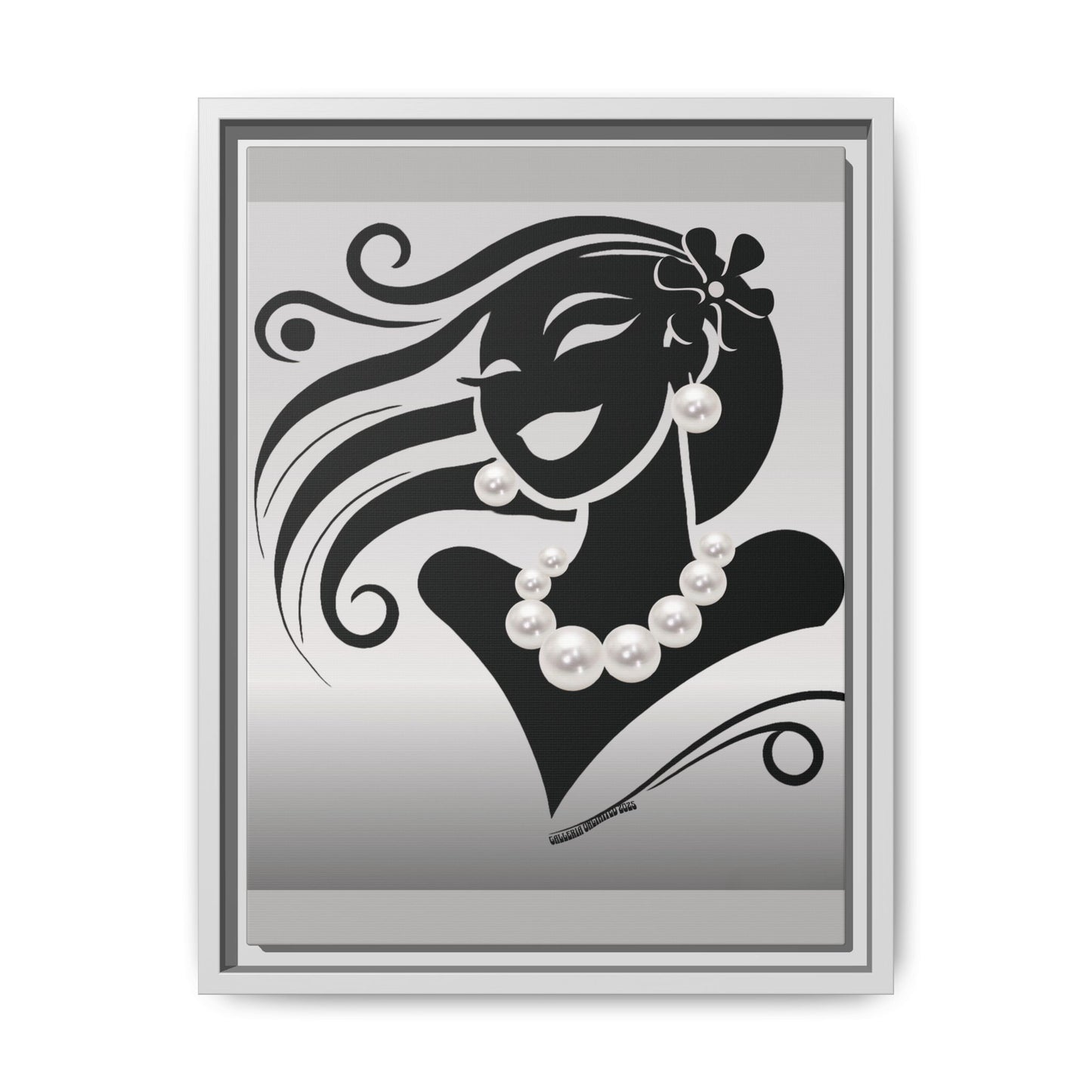 Pearls & Curls6 | Black and White - Framed Matte Canvas Art (black or white frame)