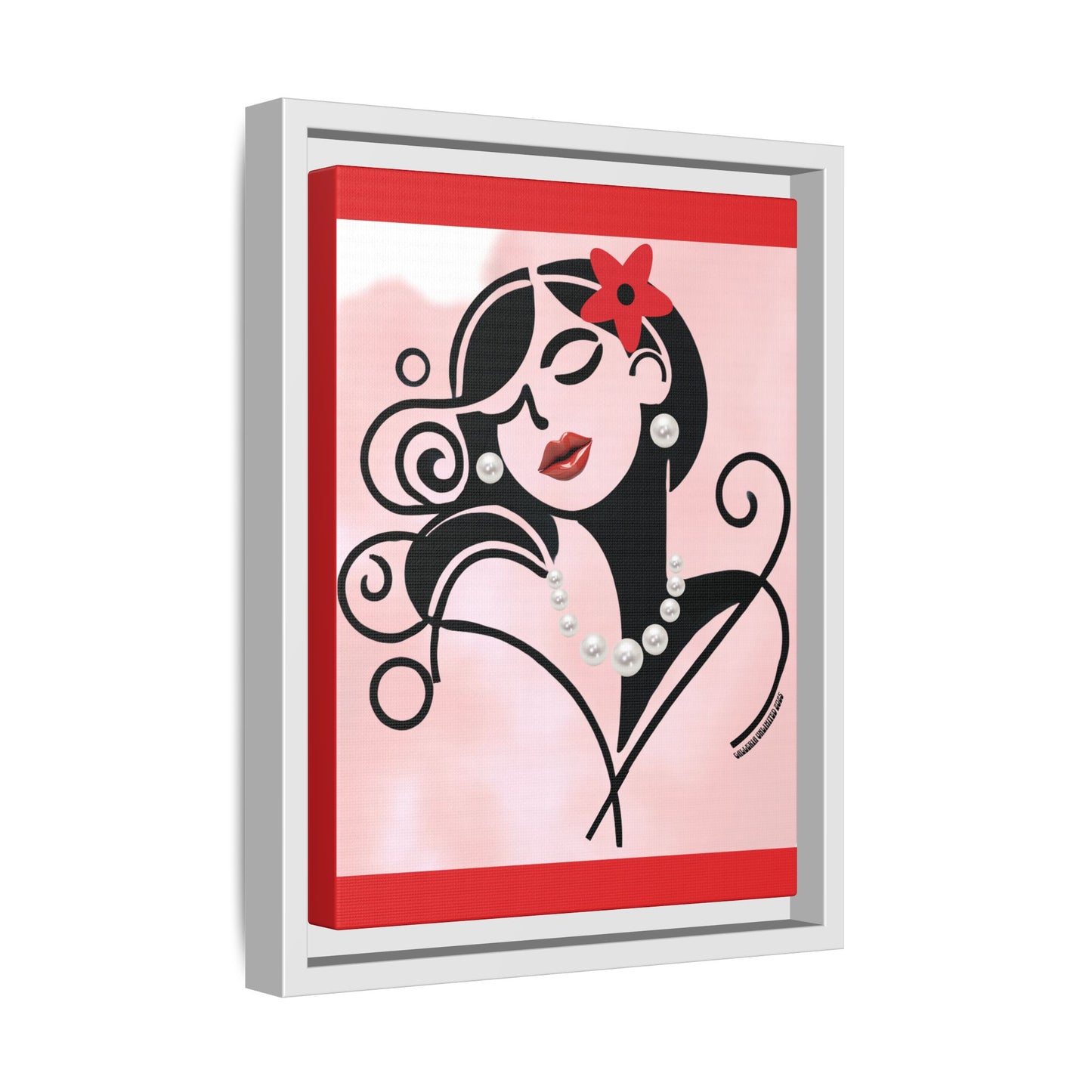 Pearls & Curls4 | Scarlet Kiss - Framed Matte Canvas Art (black or white frame)