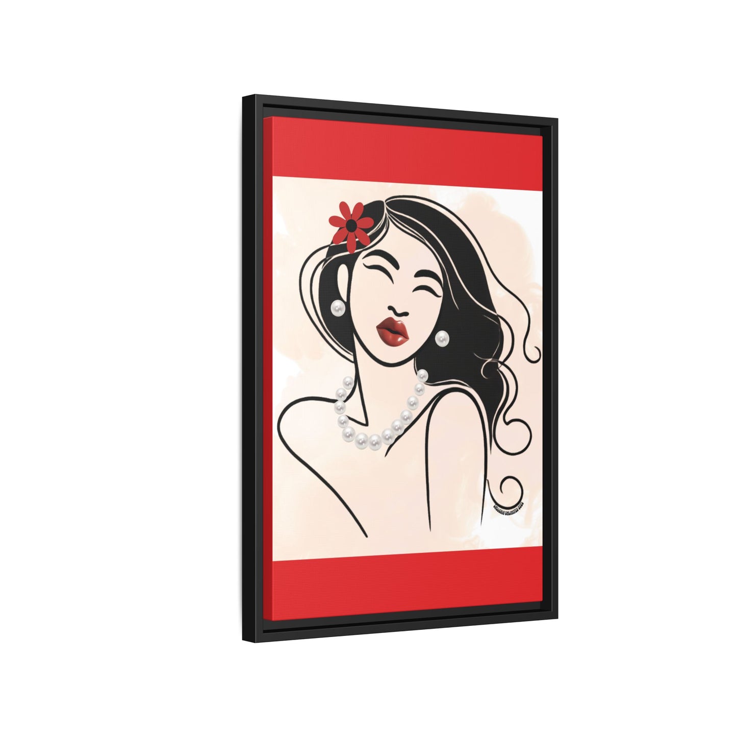 Pearls & Curls3 | Scarlet Kiss - Framed Matte Canvas Art (black or white frame)