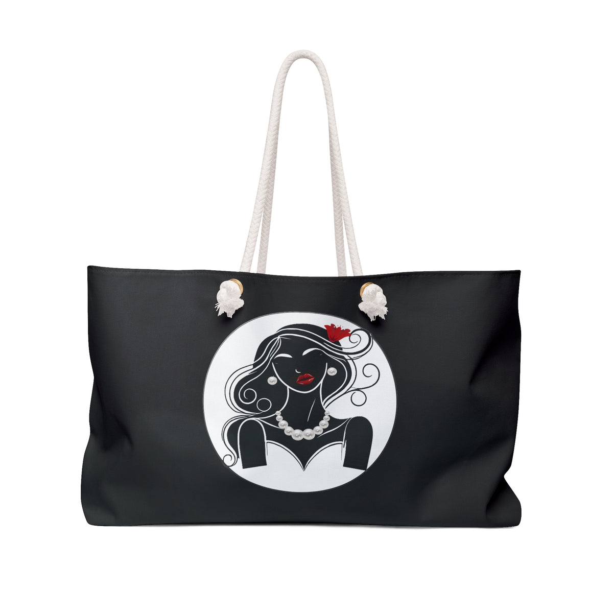 Pearls & Curls 1 | Black Double-Sided Weekender Bag