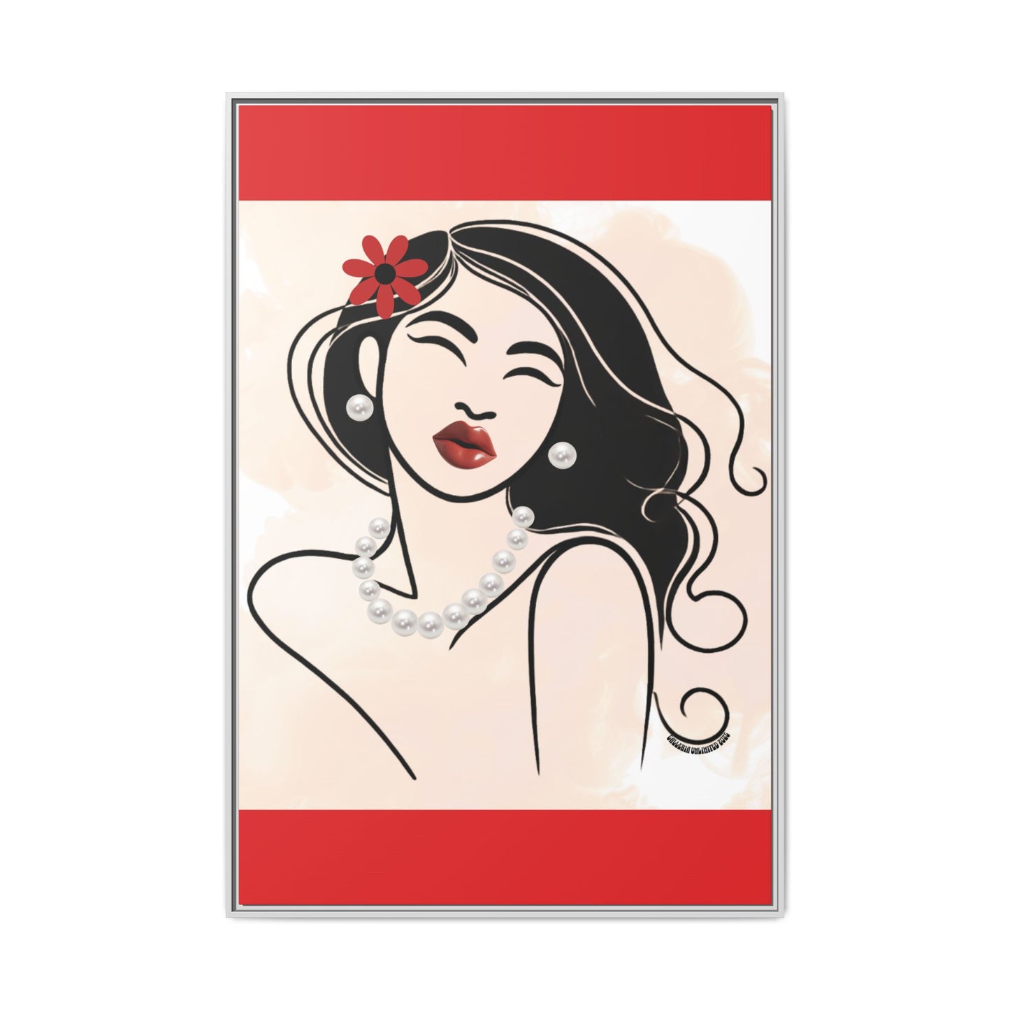 Pearls & Curls3 | Scarlet Kiss - Framed Matte Canvas Art (black or white frame)