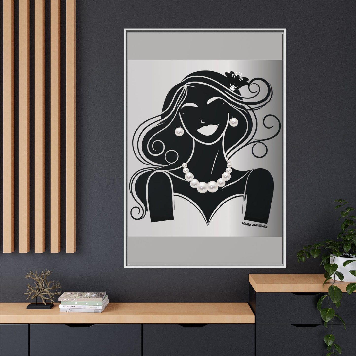 Pearls & Curls1 | Black and White - Framed Matte Canvas Art (black or white frame)