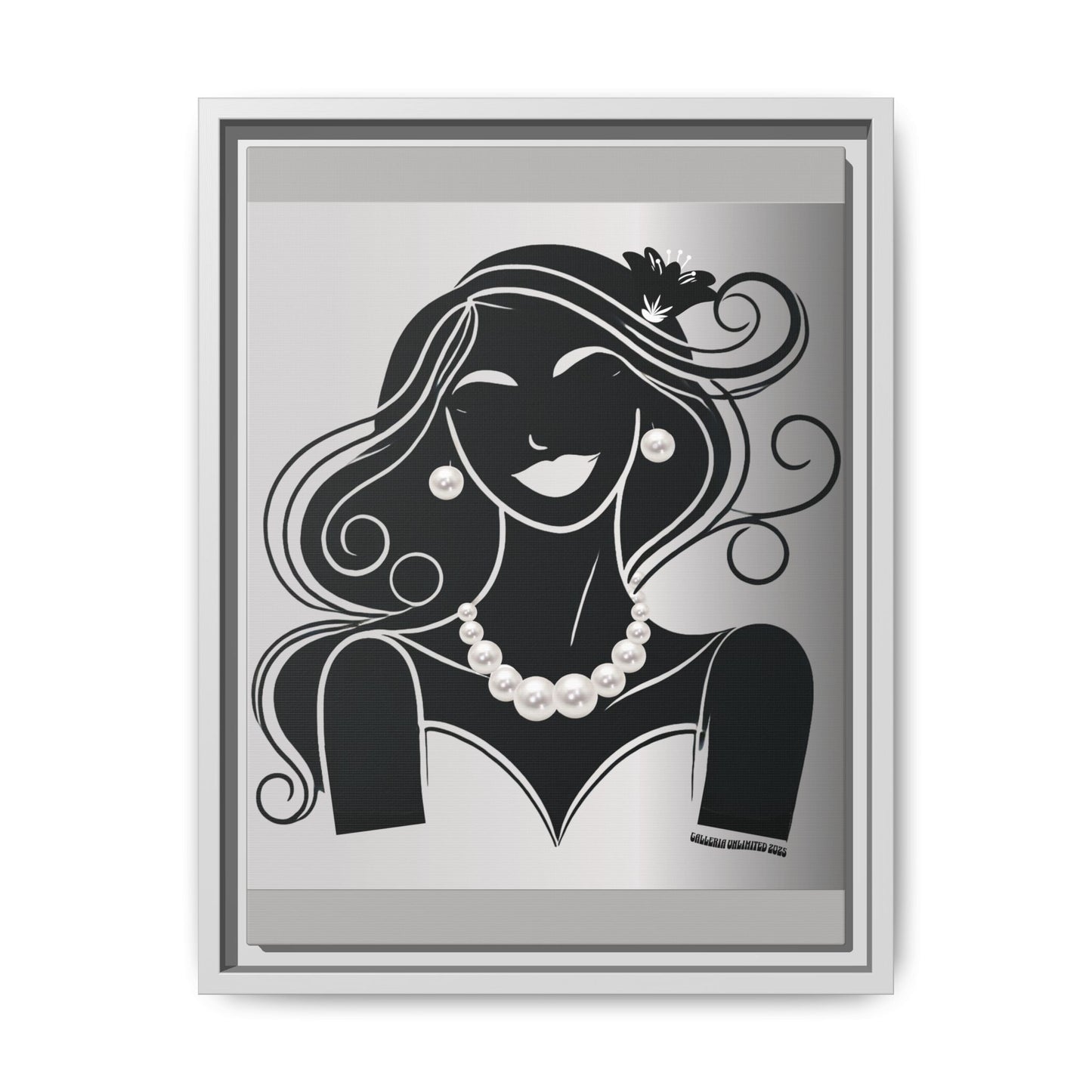 Pearls & Curls1 | Black and White - Framed Matte Canvas Art (black or white frame)