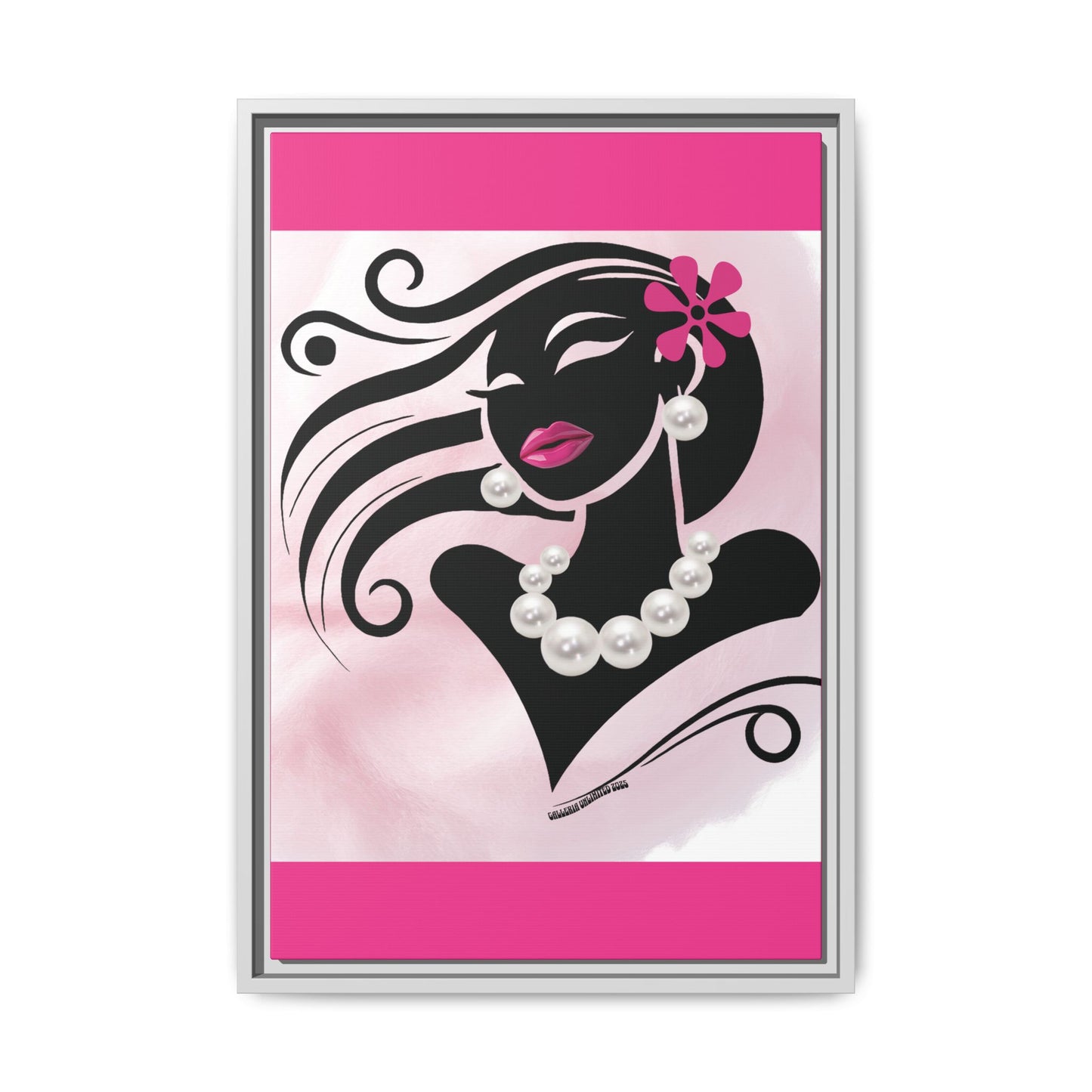 Pearls & Curls6 | Pink Pout - Framed Matte Canvas Art